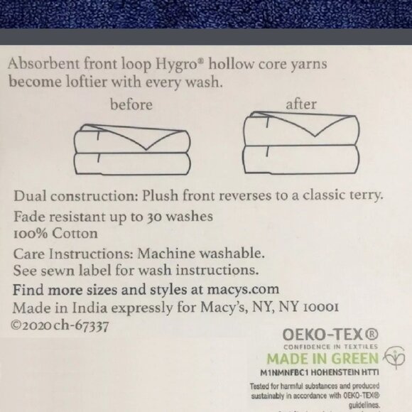 2 new INDIGO BLUE Charter Club Elite 100% Hygro Cotton 33x64 inch BATH SHEETS - Picture 4 of 6